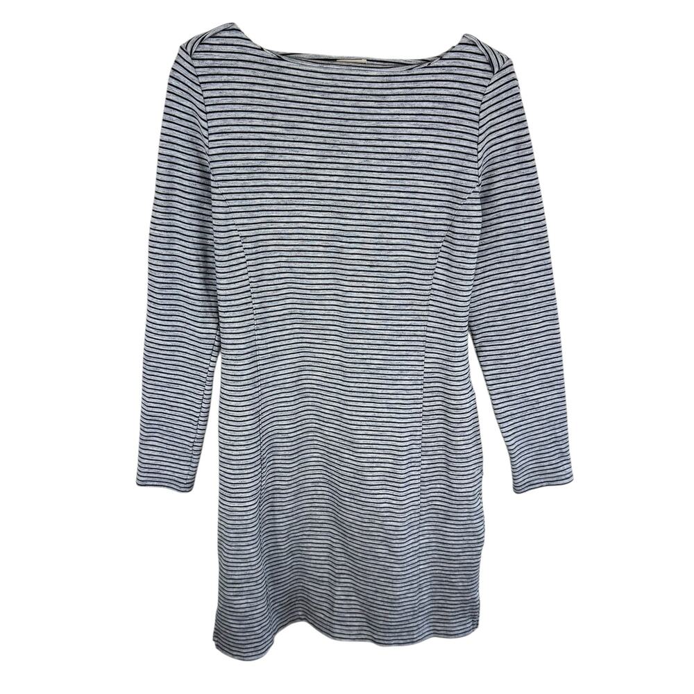 Duluth Trading Co. Gray‎ Black Striped Long Sleeve Above Knee Ponte Pro Dress S